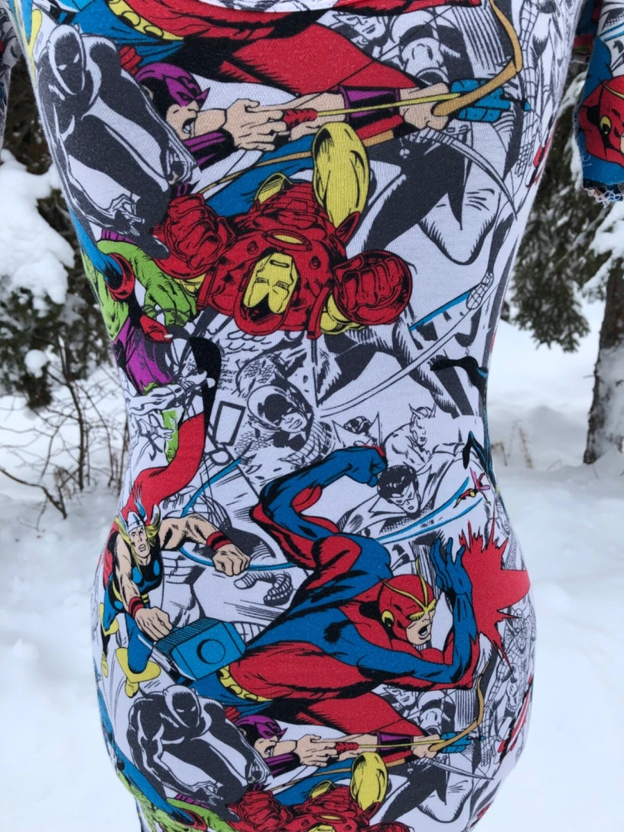 Marvel Comics Avegengers Bodycon Mini Dress Size XS Ironman Hulk Thor Black Wido