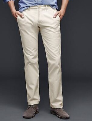 NWT Gap Men s Slim Fit Chino Khaki Clean White 100% Cotton Size 34x34 Slim Leg