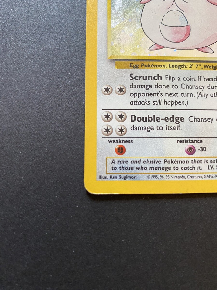 Chansey Basic Pokmon 1995 TCG Base Set 3/130 Holo Unlimited Rare - Near  Mint