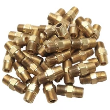Lot of 30 Anderson 122A-A Brass Hex Nipples, 1/8in NPT, 7/16 Hex, 0.91in