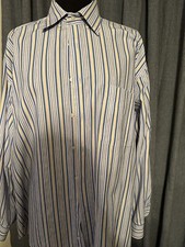 Alan Flusser Striped Blue Yellow Shirt Men XL Button up Long Sleeve Cotton