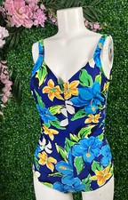 Vintage Gabar Women's Size 14 Multicolor Floral Print One Piece Bathing Suit