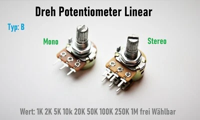SATOR_STORY Poti Dreh Potentiometer linear 1K 2K 5K 10k 20K 50K 100K 250K 1M Ohm Mono Stereo