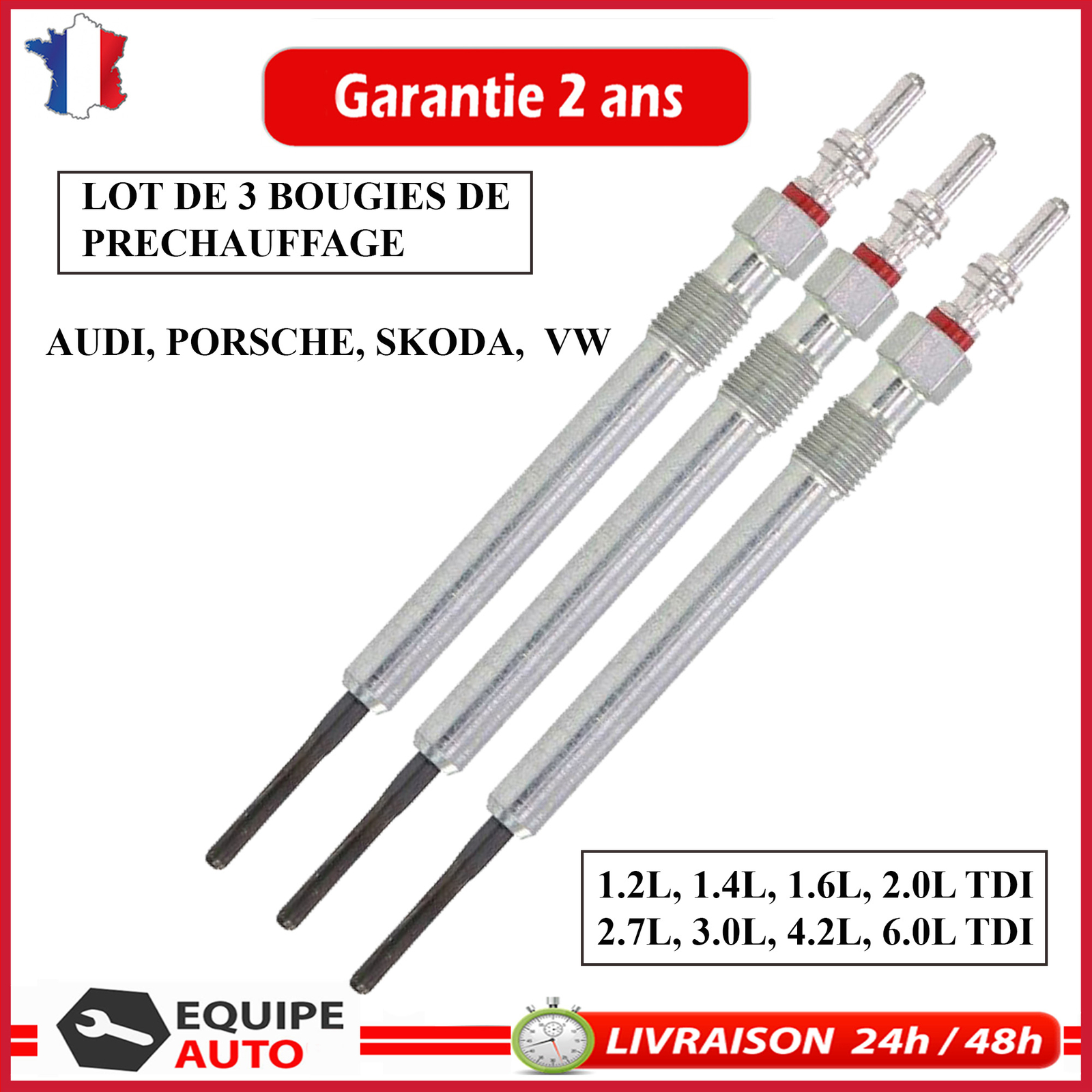 Lot de 3 bougies pour Audi A4 A6 Q5 Q7 2.0 3.0 TDI pièces moteur préchauffage