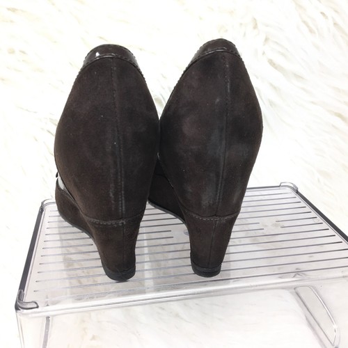 FENDI Brown Suede And Patent Leather Wedge Heels Sz 37 US 7 - Picture 13 of 14