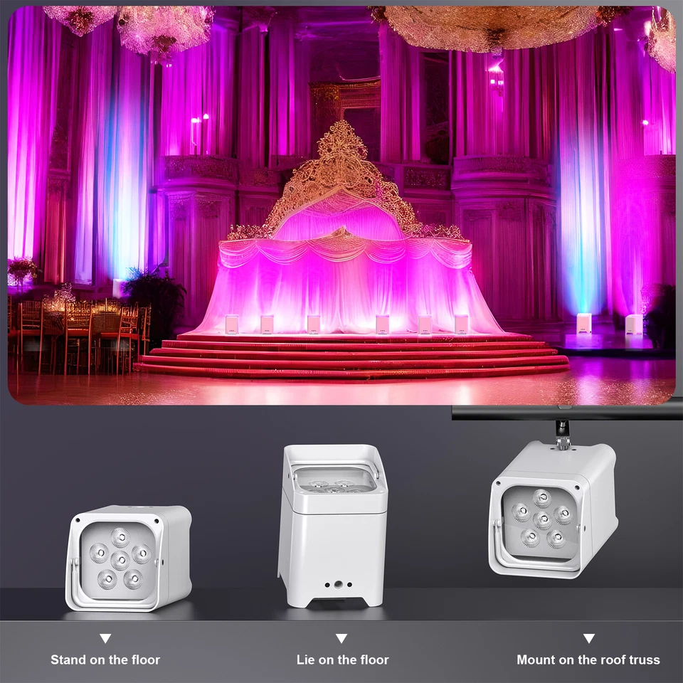 6X18W RGBWA+UV Wireless Par Light Rechargeable Battery DMX Stage Party DJ Show - Image 4 of 4