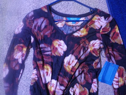 Simply Vera Vera Wang Womens Long Sleeve Floral Print Top Blouse Size PXS NWTS - Picture 8 of 8