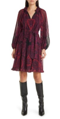 Kobi Halperin sz L Trinity Black Ruffled Pleated Midi Shift Dress Large