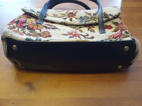 Vtg., JR, Multi-color, Floral Fabric, Organizer, Satchel Handbag (1976) - Picture 6 of 10