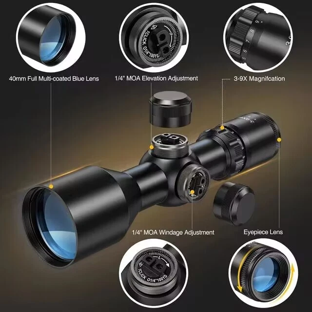 3-9x40 Crosshair Rifle Scope Mil-dot Reticle Airsoft Gun Scope W/Ring Mounts - Image 3 of 4