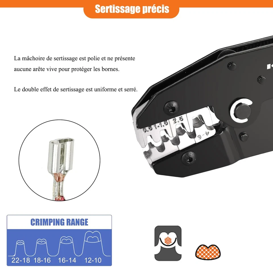 Pince à sertir pour Cosse Electrique à Barillet Ouvert non isolées 0.5-6mm² c... - Photo 4/4