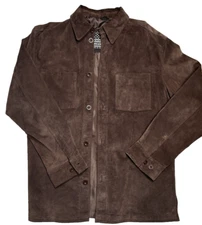 USA Bikers Dream Apparel Suede Leather Shirt Jacket Chocolate Brown Button Sz L
