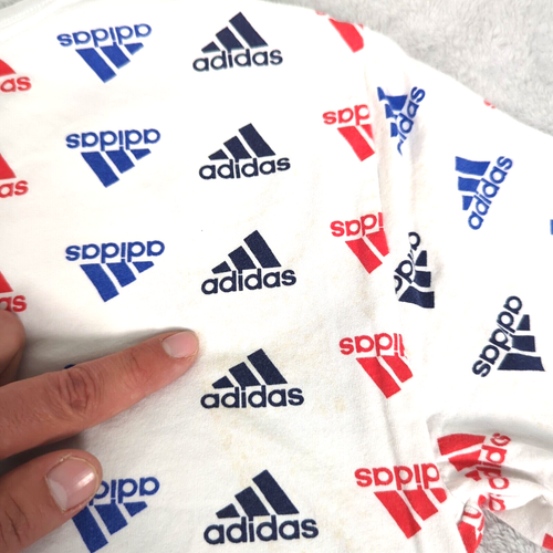 Adidas Shirt Youth Large White All Over Print Cotton Crew Neck Short Sleeve * - Picture 5 of 11