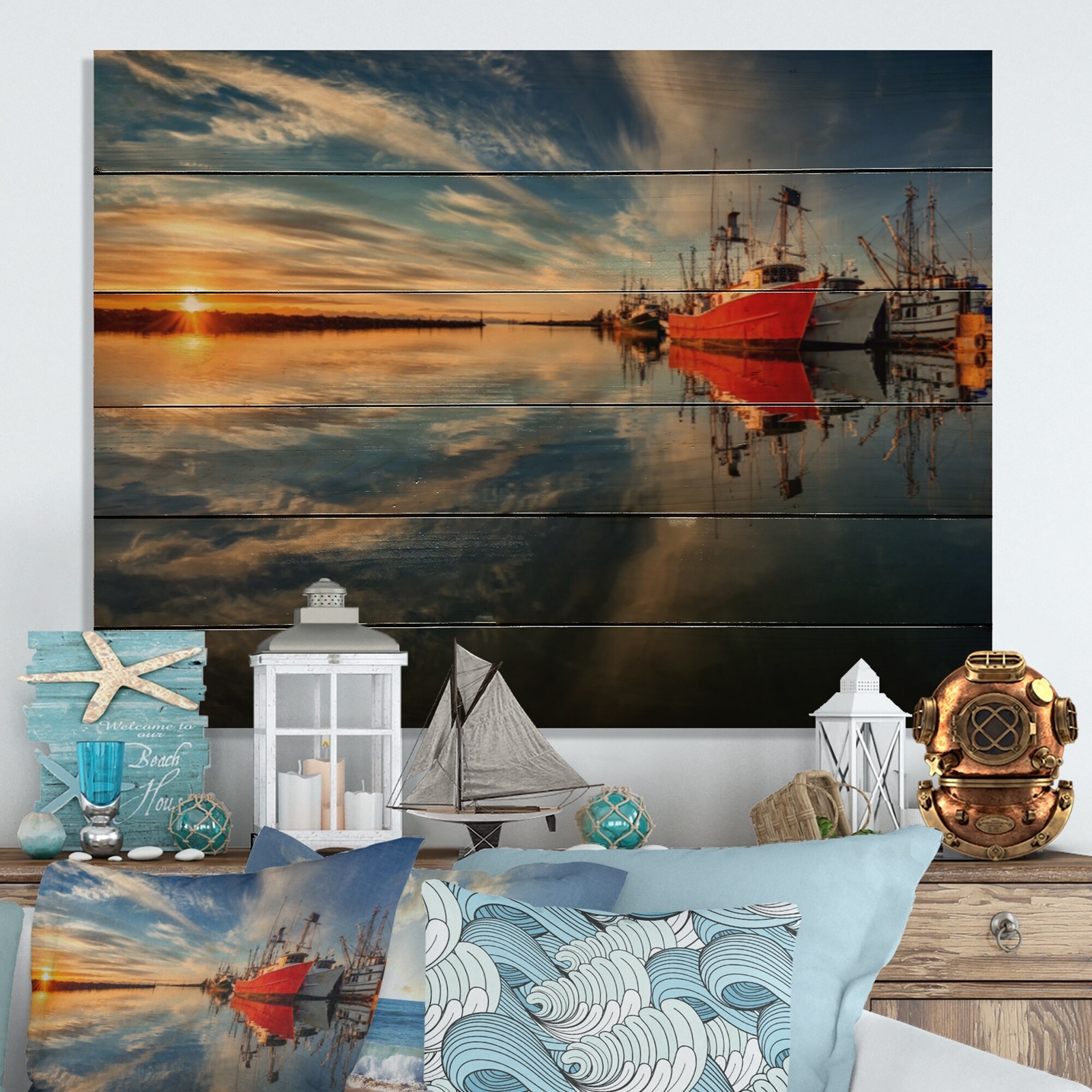 Designart 'Sunset River Dramatic Sky' Nautical & Coastal