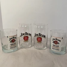 JIM BEAM KENTUCKY STRAIGHT BOURBON 2 WHISKEY ROCKS GLASSES + 2 Additional Glass