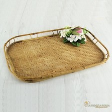 Vassoio in vimini vintage legno bambu bamboo guantiera da tavola cesto rattan