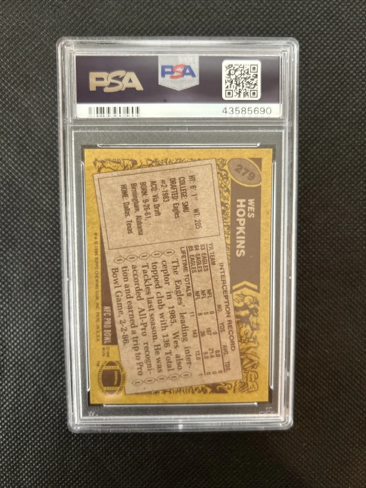 1986 Topps FB Card #279 Wes Hopkins ALL-PRO PSA 7 - Image 2 of 2