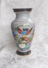 Antico Vaso Vittoriano Dipinto a Mano con Uccello Nido e  Fiori