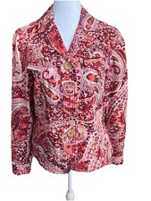 COLDWATER CREEK Pink Orange Tan Paisley 100 Cotton Jacket Blazer Size 4