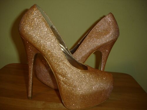 MASCOTTE STILETTO PLATFORM PUMPS GOLD GLITTER SIZE 9 LUCY - Picture 1 of 8