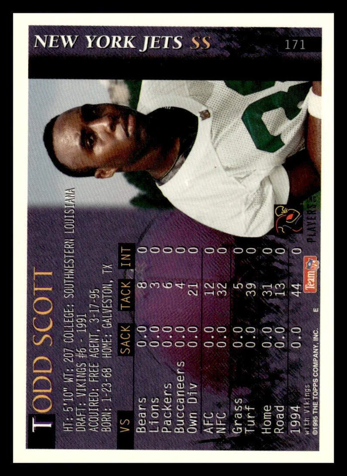 1995 Bowman #171 Todd Scott    New York Jets - Image 2 of 2