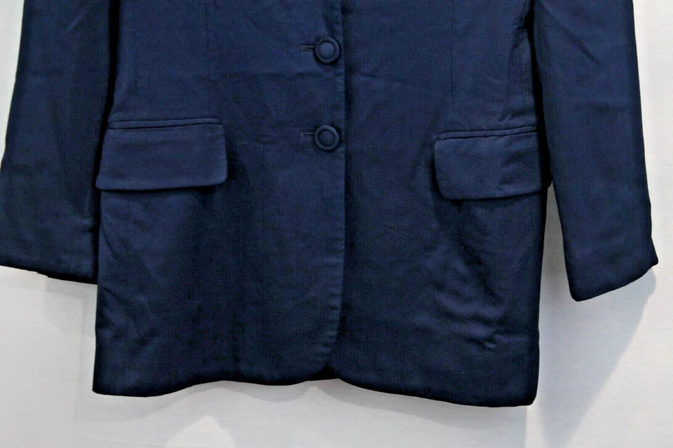 Blazer Henri Bendel Vintage Seda Chic Preppy Talla 4 Azul Marino Pecho Único Foto 3 de 4