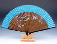 Lovely Bird  Flowers Chinese Folding Fan Hand Fan Wall Decor w/ STAND 05291608