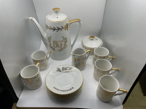 Vintage “50th Anniversary" Lefton China Coffee Tea Cup 13 PIECE SET