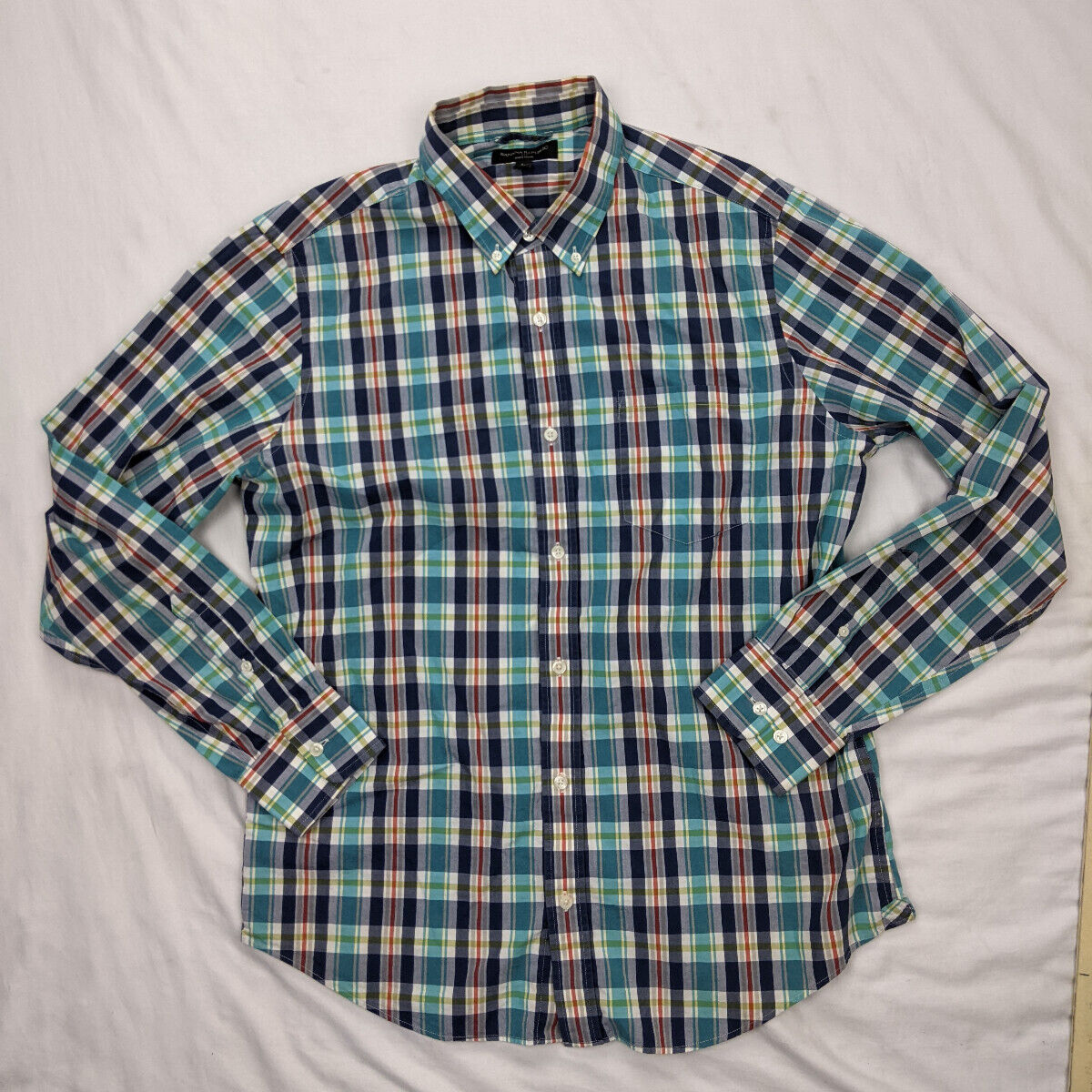 Banana Republic Soft Wash Men Size L Button Shirt Blue White Red Plaid