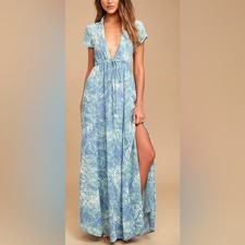 Lulus Mermaid Tail Blue Print Maxi Dress Medium