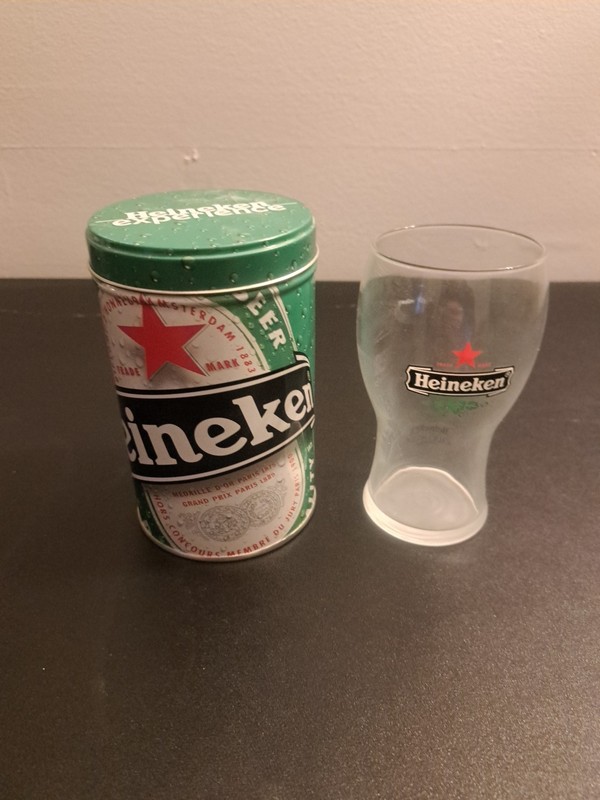 HEINEKEN EXPERIENCE Amsterdam Brewery Tour Green Tin & .25L Clear Beer Glass