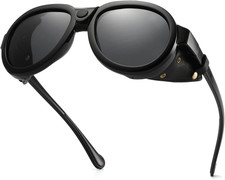 Retro Aviator Steampunk Polarized Sunglasses with Leather Side Shield Vintage...