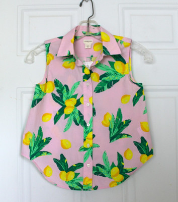 J Crew Crewcuts Girls' sleeveless tie-front button-up pink top with lemon Size 8