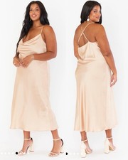Show Me Your Mumu Verona Cowl Neck Satin Slip Midi Dress Champagne Lux Wedding