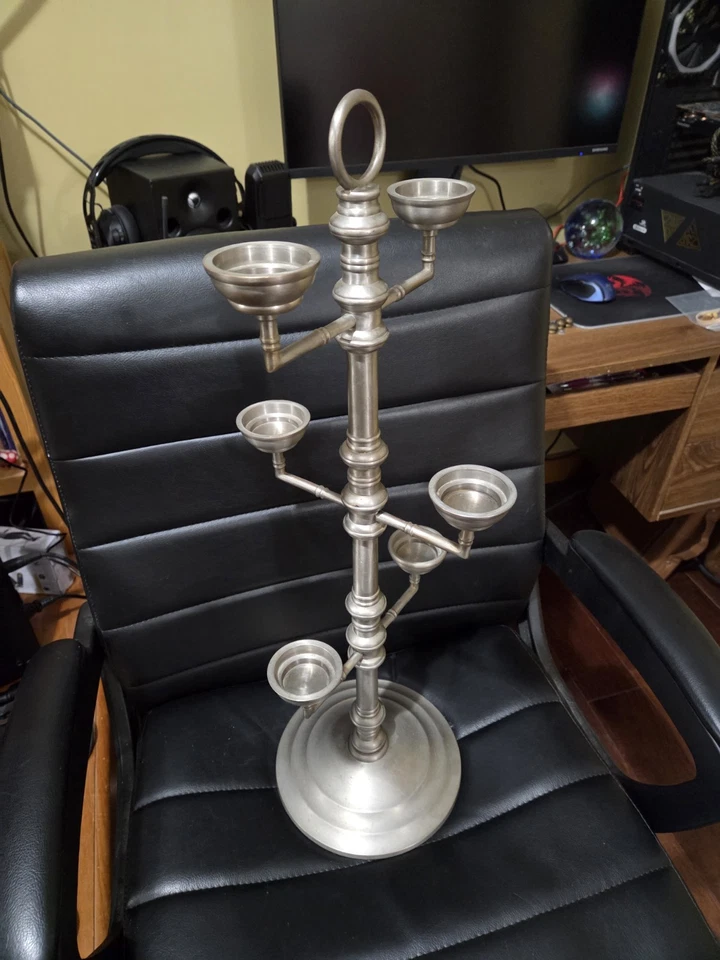 "Candelabro vintage PotterybarnPewter 6 brazos 25,5"" de alto pesado 7,5 lb" Foto 2 de 4