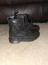 Dr Martens 1460 T Toddler Size 8 Black Ankle Boots Silver Cosmic Glitter Sparkle