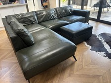 Leather Corner Sofa with Storage Footstool Dark Green