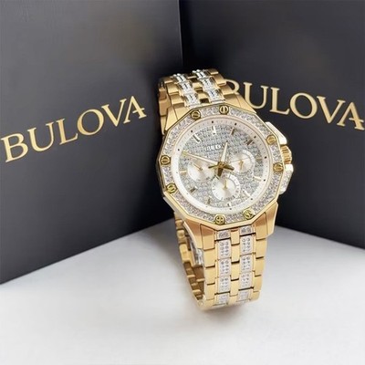 Bulova Octava 98C126 Crystal White Dial Men's Quartz Watch Gold-Tone