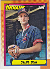Steve Olin 1990 Topps Signed Cleveland Indians Rookie Card AUTOGRAPH AUTO #433. rookie card picture