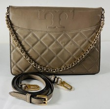 Tory Burch Savannah Quilted Leather Purse Gold Chain Shoulder Bag Light Brown
