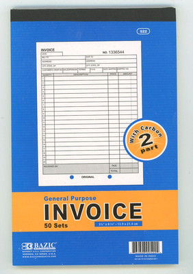 1 Invoice Order Sales Receipt Book 2 Part Duplicate Carbon Copy 50 Orders 8 1/2''