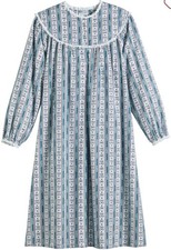 Lanz Classic Tyrolean Cotton Flannel Nightgown, 44 Inch Teal
