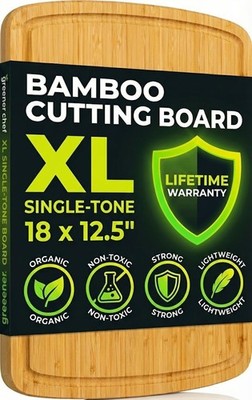 GREENER CHEF 18 Inch Extra Large Bamboo Cutting Board with Lifetime Replaceme...