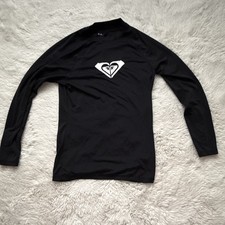 Roxy Girls Black Long Sleeve Rash Guard Top Shirt, Size Medium