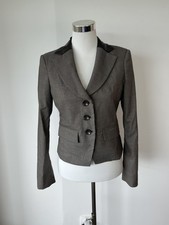 Sisley Damen Blazer IT 42 - Glencheck & Kunstleder, Grau/Schwarz, Teils