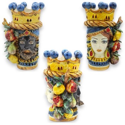 Janus Two-Faced Kopf Mit Zwei Gesichtern Keramisch Caltagirone, H. 18 CM Ca.