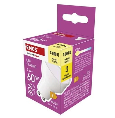 EMOS LED bulb GU10 230V MR16 7W 806lm, warm white, 3000K, 100°