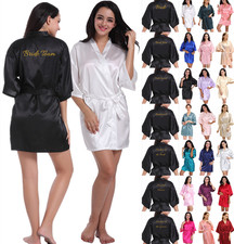 UK Bride Bridesmaid Robe Wedding Satin Kimono Dressing Gown Sleepwear Bathrobe