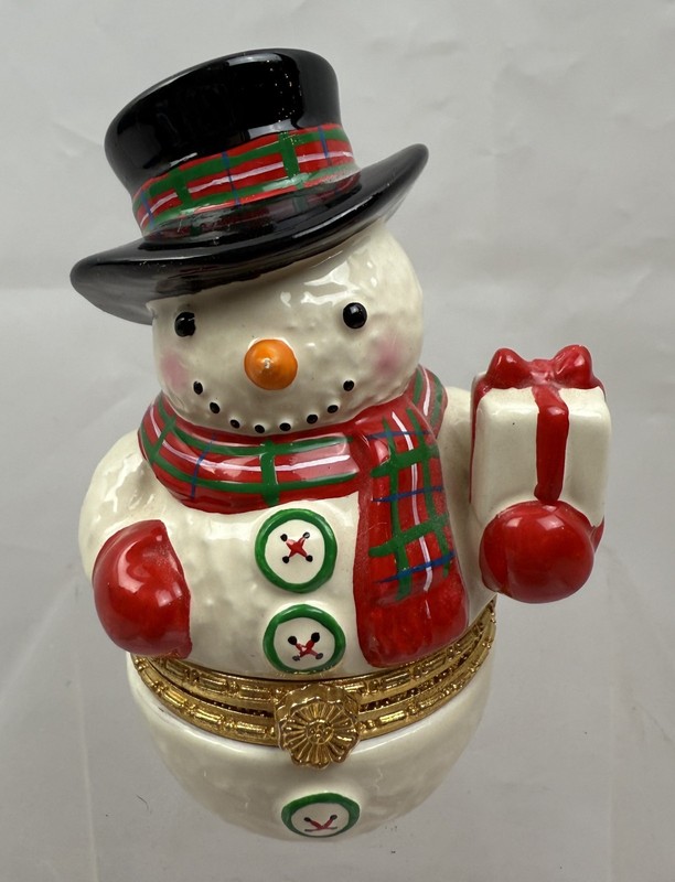 Mud Pie Ceramic/Porcelain Snowman Hinged Keepsake/Trinket Box