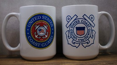 15 oz Ceramic White Coffee Mug customized with Coast Guard logos